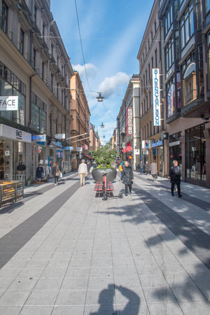Stockholm, Sweden - September 24, 2019: View of Drottninggatan pedestrian street.のeditorial素材