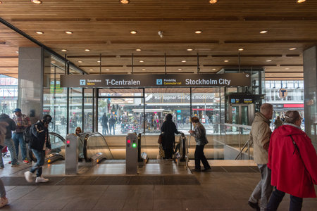 Stockholm, Sweden - September 24, 2019: Entrance to T-Centralen metro station in Stockholm.のeditorial素材