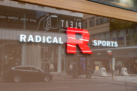 Stockholm, Sweden - September 24, 2019: Logo and sign of Radical Sports on the store.のeditorial素材