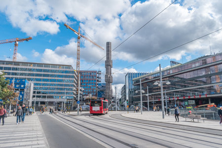 Stockholm, Sweden - September 24, 2019: View of street Drottninggatan with Sergels torg.のeditorial素材