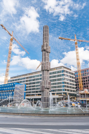 Stockholm, Sweden - September 24, 2019: Sergels Torg Fountain in the central public square.のeditorial素材