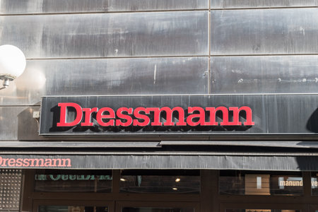 Stockholm, Sweden - September 24, 2019: Logo and sign of Dressmann. Dressmann is the Nordic region's leading fashion chain for menswear.のeditorial素材