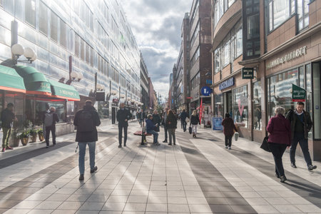 Stockholm, Sweden - September 24, 2019: View of Drottninggatan pedestrian street at sunny day.のeditorial素材