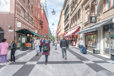 Stockholm, Sweden - September 24, 2019: Busy pedestrian street in central Stockholm.のeditorial素材