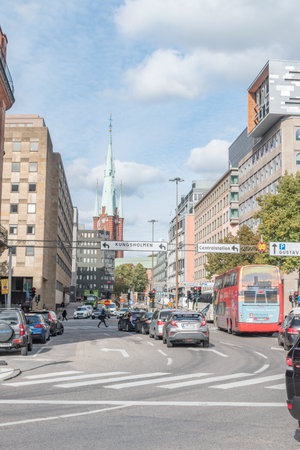 Stockholm, Sweden - September 24, 2019: Street view in city center of Stockholm.のeditorial素材