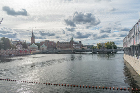 Stockholm, Sweden - September 24, 2019: Vasabron bridge (the Vasa Bridge) at cloudy day in Stockholm, Sweden.のeditorial素材