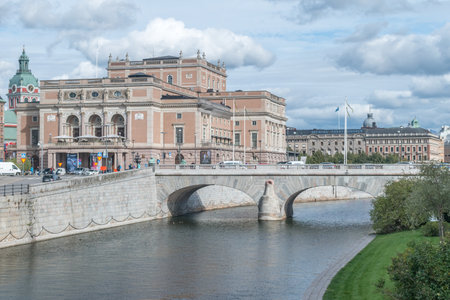 Stockholm, Sweden - September 24, 2019: Lilla Vartan river next to Swedish Parliament building (Riksdag).のeditorial素材