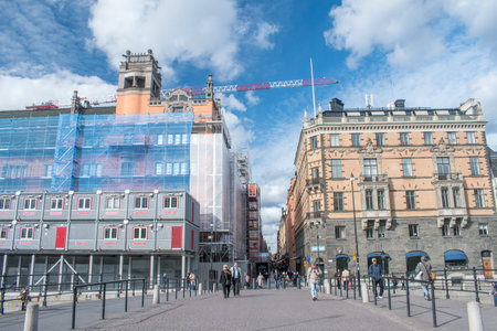 Stockholm, Sweden - September 24, 2019: View Drottninggatan street from Riksbron bridge.のeditorial素材