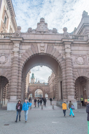 Stockholm, Sweden - September 24, 2019: Entrance gate on Helgeandsholmen island.のeditorial素材