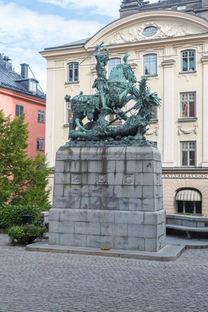 Stockholm, Sweden - September 24, 2019: Saint George and the Dragon.のeditorial素材