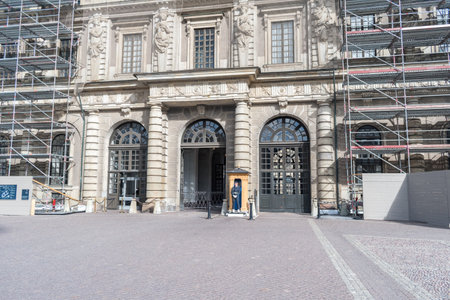 Stockholm, Sweden - September 24, 2019: Entrance to Royal Palace of the Swedish monarchy.のeditorial素材