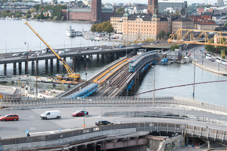 Stockholm, Sweden - September 24, 2019: Car and train bridges in Stockholm.のeditorial素材