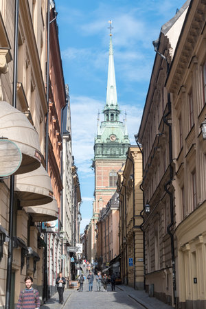 Stockholm, Sweden - September 24, 2019: Small pedestrian alley in Gamla Stan island.のeditorial素材