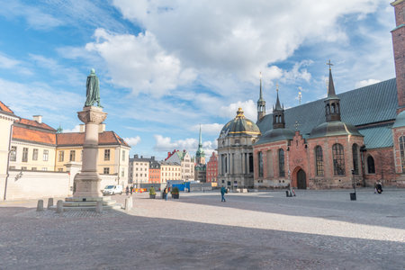 Stockholm, Sweden - September 24, 2019: View of square with statue of Birger jarl.のeditorial素材
