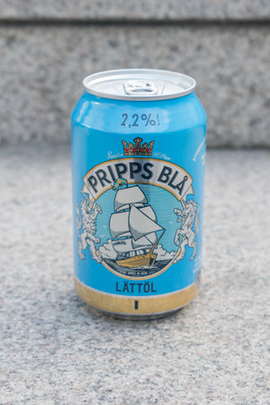 Stockholm, Sweden - September 24, 2019: Can of Pripps Bla beer.のeditorial素材