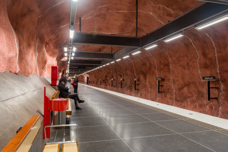 Stockholm, Sweden - September 24, 2019: Radhuset metro station.のeditorial素材