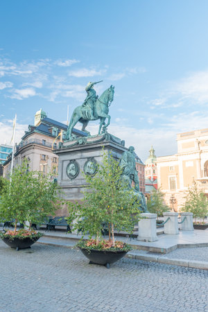 Stockholm, Sweden - September 24, 2019: Equestrian statue of Gustav II Adolph.のeditorial素材