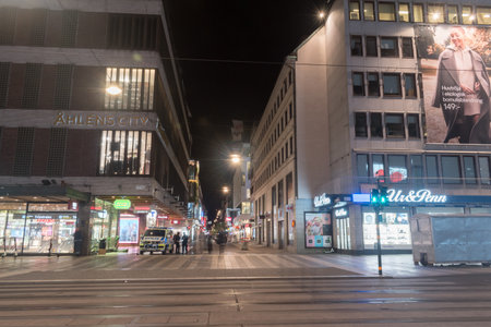 Stockholm, Sweden - September 24, 2019: Drottninggatan near Ahlens City mall at night.のeditorial素材