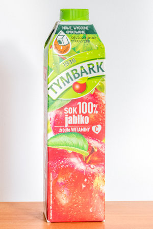 Pruszcz Gdanski, Poland - October 3, 2019: Tymbark apple juice.のeditorial素材