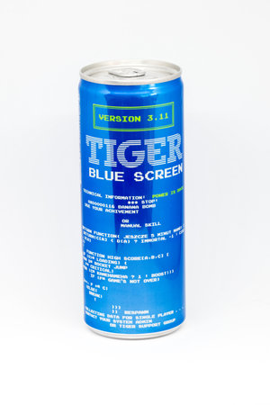 Pruszcz Gdanski, Poland - October 9, 2019: Tiger Blue Screen energy drink.のeditorial素材