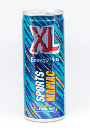 Pruszcz Gdanski, Poland - October 22, 2019: Can of XL Energy Plus Sports Maniac energry drink.のeditorial素材
