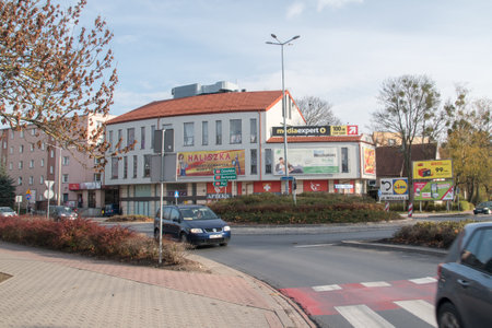 Szczytno, Poland - October 31, 2019: Roundabout in city center of Szczytno.のeditorial素材