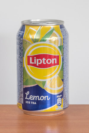 Pruszcz Gdanski, Poland - November 1, 2019: Lipton Lemon ice tea.のeditorial素材