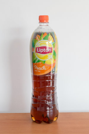Pruszcz Gdanski, Poland - November 1, 2019: Lipton Peach ice tea.のeditorial素材