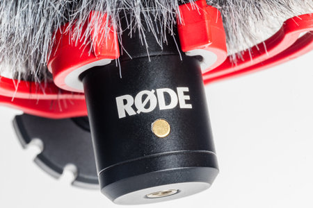 Pruszcz Gdanski, Poland - December 31, 2019: Rode logo and sign on microphone.のeditorial素材