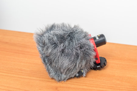 Pruszcz Gdanski, Poland - December 31, 2019: Rode VideoMicro Compact On-Camera Microphone on woden table.のeditorial素材