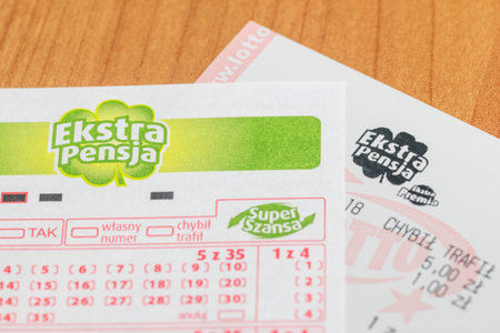 Pruszcz Gdanski, Poland - January 1, 2020: Ekstra Pensja lottery ticket from Polish Lotto.のeditorial素材