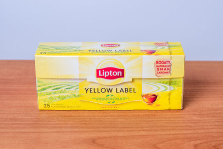 Pruszcz Gdanski, Poland - January 8, 2020: Lipton Yellow Label tea pack. Lipton Yellow Label is a brand sold in 150 countries worldwide.のeditorial素材