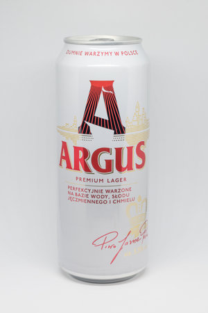 Pruszcz Gdanski, Poland - January 9, 2020: Argus premium lager beer.のeditorial素材