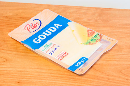Pruszcz Gdanski, Poland - January 10, 2020: Pack of Pilos gouda cheese.のeditorial素材