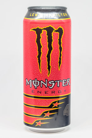 Pruszcz Gdanski, Poland - January 11, 2020: Can of 500 ml Monster Energy Lewis Hamilton edition. Lewis Carl Davidson Hamilton is a British racing driver who races in Formula One.のeditorial素材
