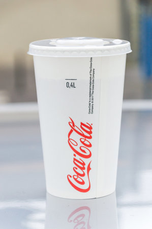Gdansk, Poland - January 11, 2020: 0,4 litre Coca-Cola cup.のeditorial素材