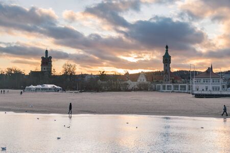 Beautiful sunset view of Sopot at Baltic sea.の写真素材