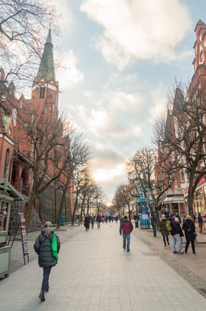 Sopot, Poland - January 16, 2020: Sunset at Heroes of Monte Cassino Street (Polish: Ulica Bohaterow Monte Cassino).のeditorial素材