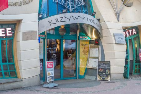 Sopot, Poland - January 16, 2020: Entrance to crooked house at Heroes of Monte Cassino Street.のeditorial素材