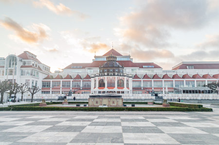 Sopot, Poland - January 16, 2020: Spa House near the Sopot pier at sunset time.のeditorial素材