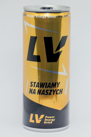 Pruszcz Gdanski, Poland - January 16, 2020: Can of LV energy drink.のeditorial素材