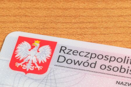 Coat of arms of Poland on new Polish ID card (Polish: Dowod osobisty).の写真素材