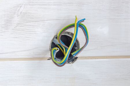 Electrical wires with junction box for electric socket.の写真素材