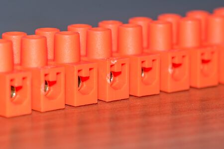 Close-up on terminal block connector for electric wires.の写真素材