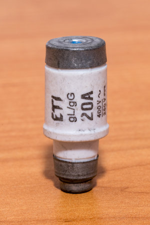 Pruszcz Gdanski, Poland - January 26, 2020: Ceramic fuse ETI gL/gG 20A.のeditorial素材