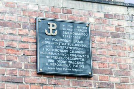 Gdansk, Poland - January 27, 2020: Information that people fighting for independent Poland were detained and tortured in this building in the years 1945 - 1956.のeditorial素材