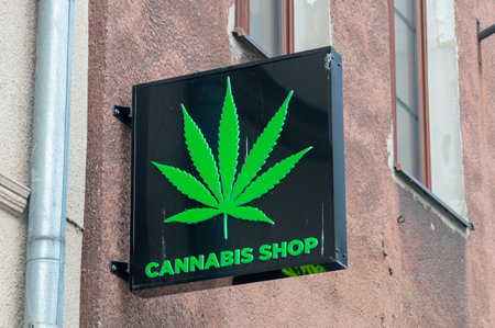 Gdansk, Poland - January 27, 2020: Cannabis shop logo and sign on Cannabis store in Gdansk.のeditorial素材