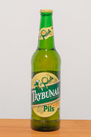 Pruszcz Gdanski, Poland - February 2, 2020: Polish Trybunal Pils beer.のeditorial素材