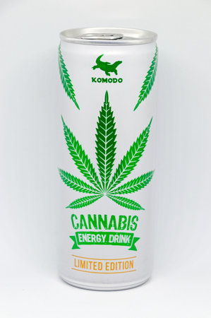 Pruszcz Gdanski, Poland - February 2, 2020: Komodo limited edition of cannabis energy drink.のeditorial素材