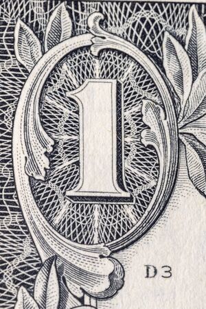 Digit 1 one US dollar bill macro.の写真素材